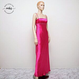 Jump Y2K Satin Rhinestone Empire Waist Mermaid Gown Pink Women 5/6